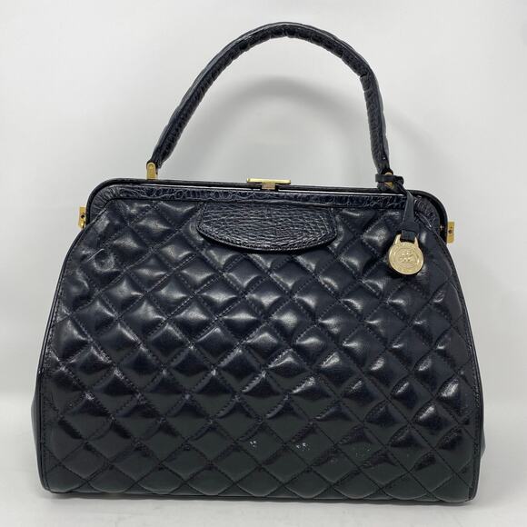 Brahmin Handbags - Brahmin Bag Quilted Black Leather Top Handle Vintage Style Pinup Rockabilly